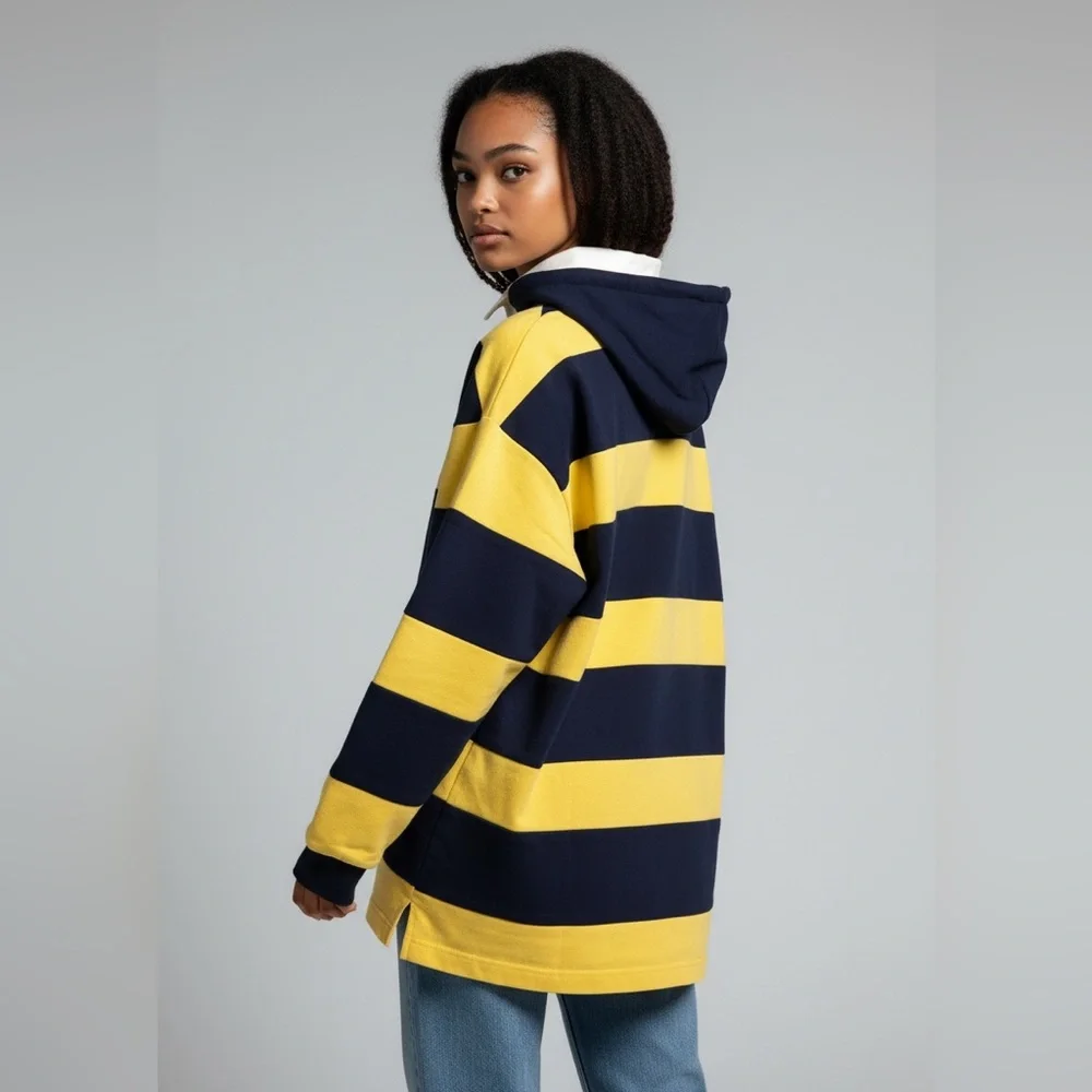 WE-AR4 Striped Yellow and Navy Hoodie - Picture 2 of 5